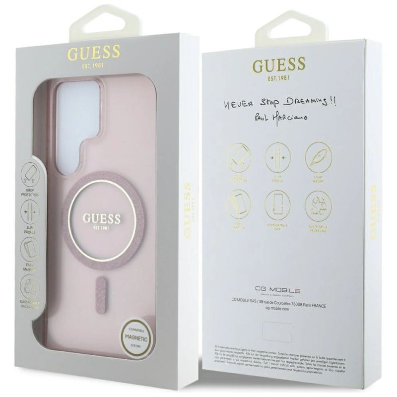 Etui Guess Glitter Circle Classic Logo MagSafe do Samsung Galaxy S25 Ultra różowy - obrazek 8